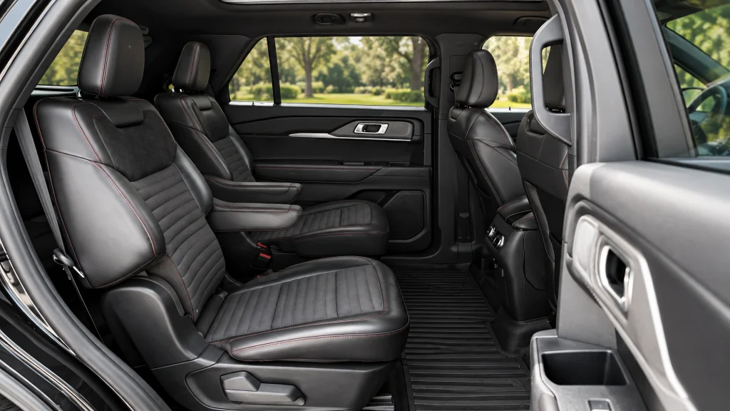 Captain’s chairs inside our Ford Explorer